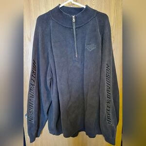Harley Davidson 1/4 Zip Sweater Size XXL 2X Black Stitched BIKER LOGO